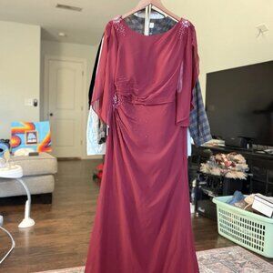 JJ's House Mother of the Bride/Groom Cabernet Red Floor Length Dress w/ Beading